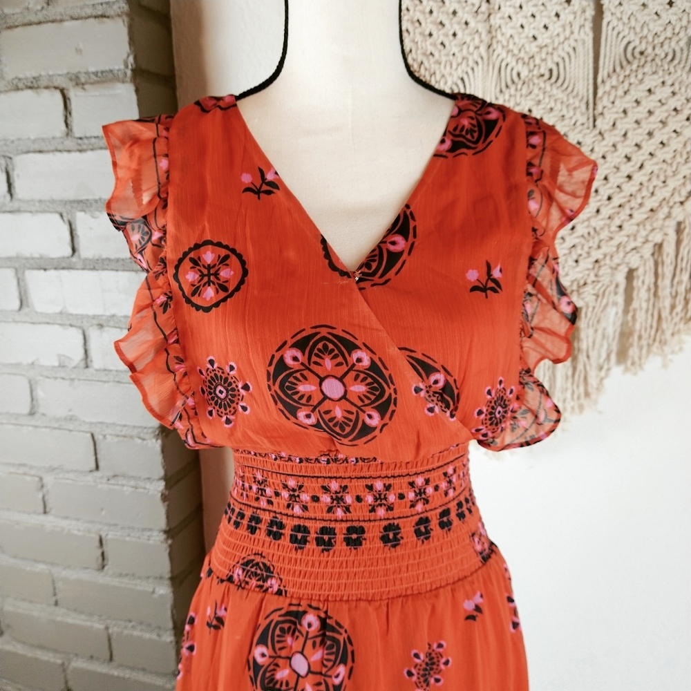 Q+A Los Angeles boho long burnt orange dress small - Picture 2 of 9